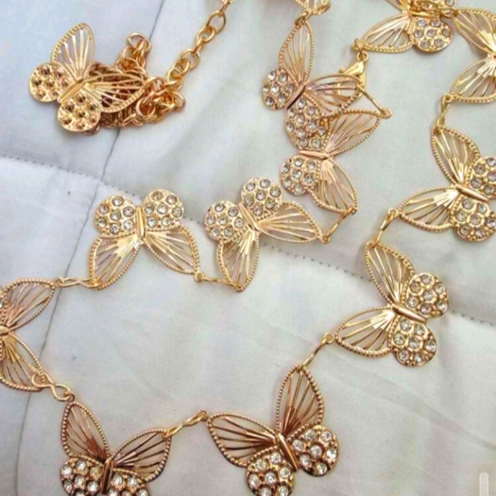 ButterflyMetallic Gold Rhinestone Belt - Picture 6 of 7